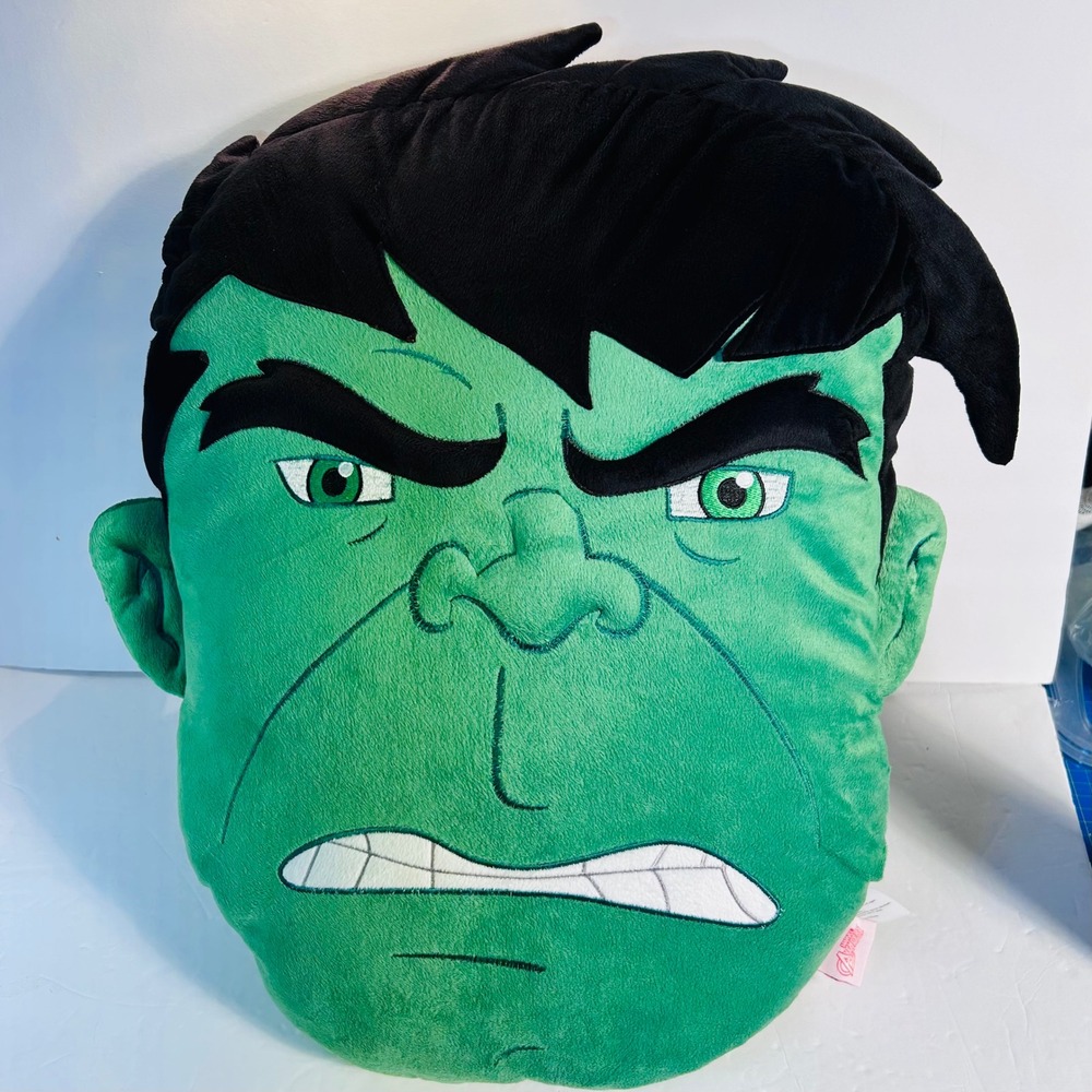 Marvel Avengers Assemble Hulk Face Cushion Pillow Hidden Pocket Plush 20" EUC